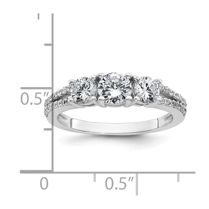 Sterling Silver Rhodium-plated Polished CZ Three Stone Split Shank Size 8 Ring