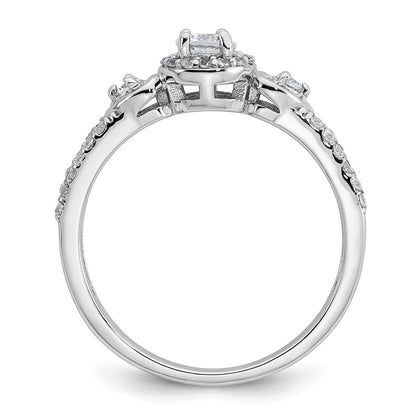 Sterling Silver Rhodium-plated Polished Round CZ Halo Double Side Heart Split Shank Size 7 Ring