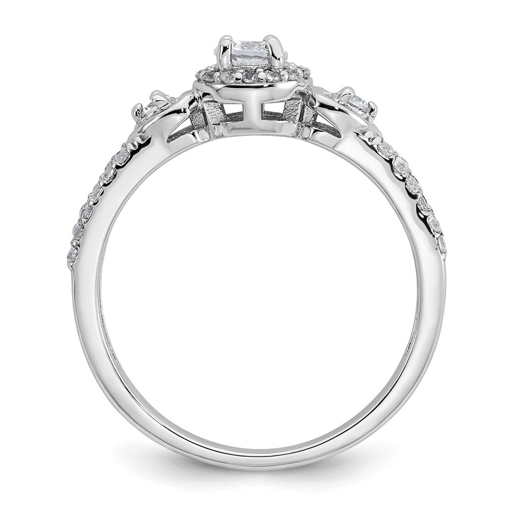 Sterling Silver Rhodium-plated Polished Round CZ Halo Double Side Heart Split Shank Size 6 Ring