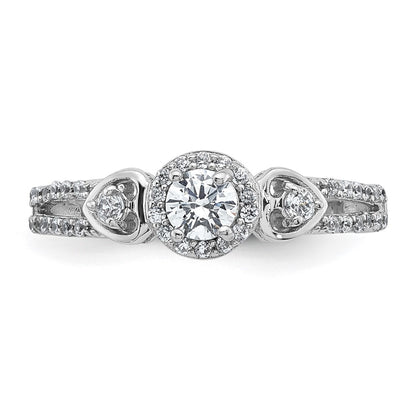Sterling Silver Rhodium-plated Polished Round CZ Halo Double Side Heart Split Shank Size 8 Ring