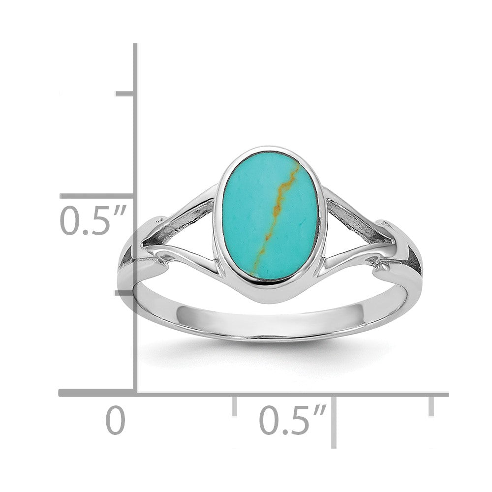 Sterling Silver Rhodium-plated Polished Oval Reconstituted Turquoise Size 6 Ring