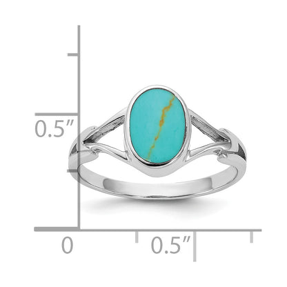 Sterling Silver Rhodium-plated Polished Oval Reconstituted Turquoise Size 7 Ring