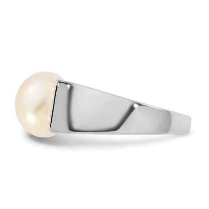 Sterling Silver Rhodium-plated 10-11mm Button White Freshwater Cultured Pearl Square Top Size 6 Ring