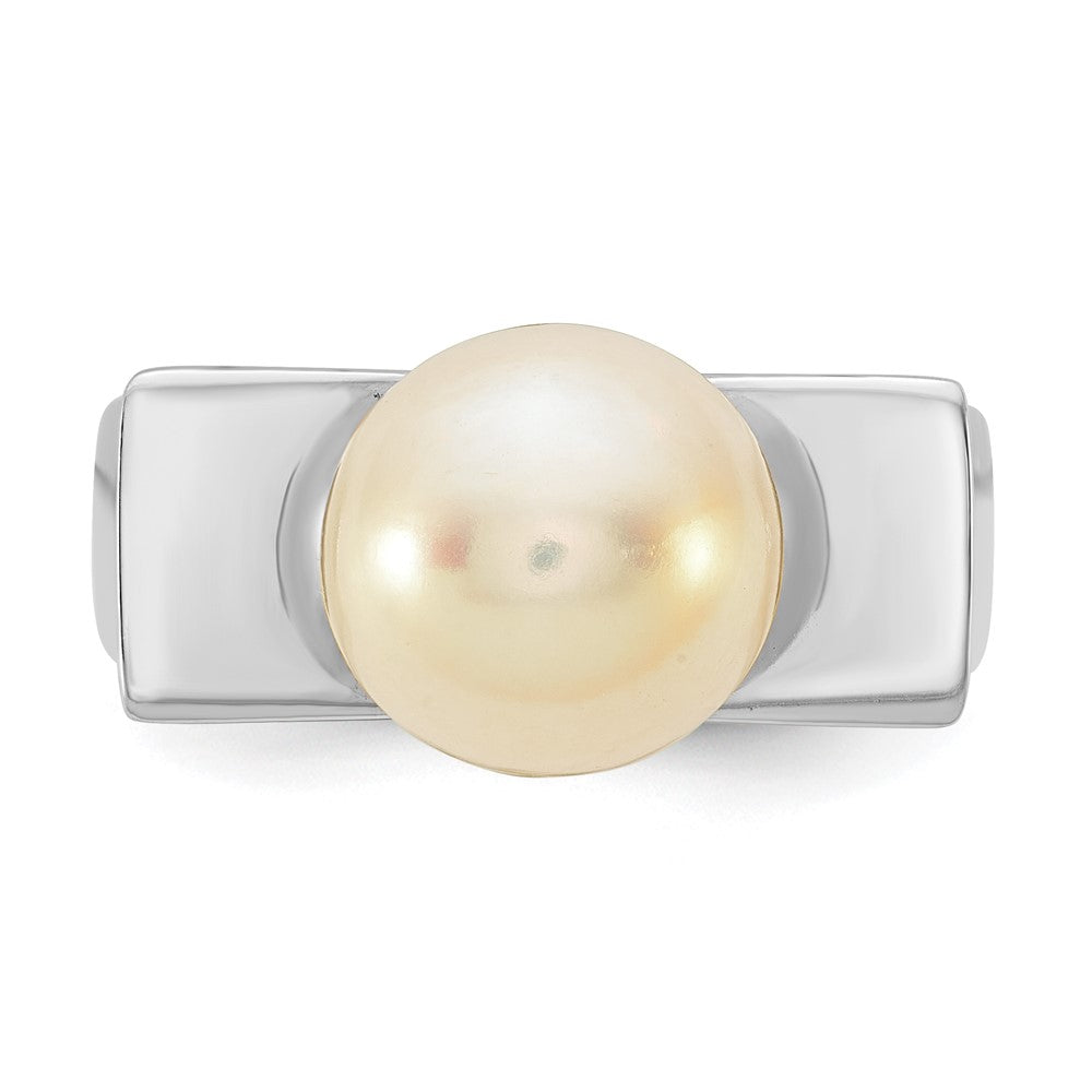 Sterling Silver Rhodium-plated 10-11mm Button White Freshwater Cultured Pearl Square Top Size 6 Ring