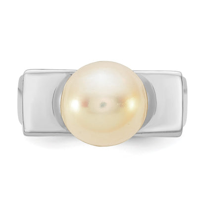 Sterling Silver Rhodium-plated 10-11mm Button White Freshwater Cultured Pearl Square Top Size 6 Ring