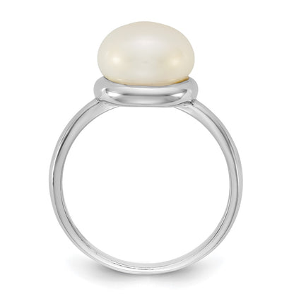 Sterling Silver Rhodium-plated 10-11mm Button White Freshwater Cultured Pearl Size 8 Ring