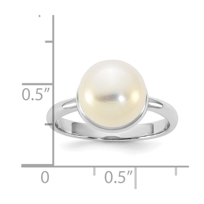 Sterling Silver Rhodium-plated 10-11mm Button White Freshwater Cultured Pearl Size 6 Ring