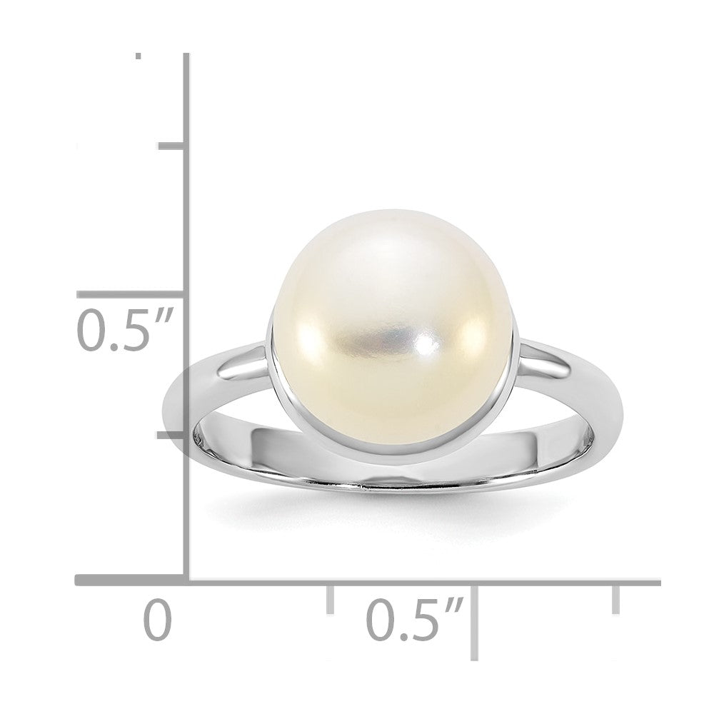 Sterling Silver Rhodium-plated 10-11mm Button White Freshwater Cultured Pearl Size 8 Ring