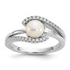 Sterling Silver Rhodium-plated Polished CZ and 6-7mm Freshwater Cultured Pearl Size 8 Ring