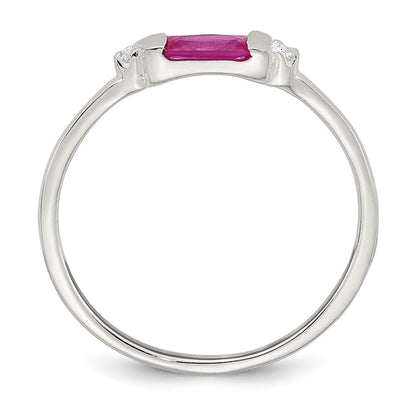 Sterling Silver Polished Red and White Rectangular CZ Size 6 Ring