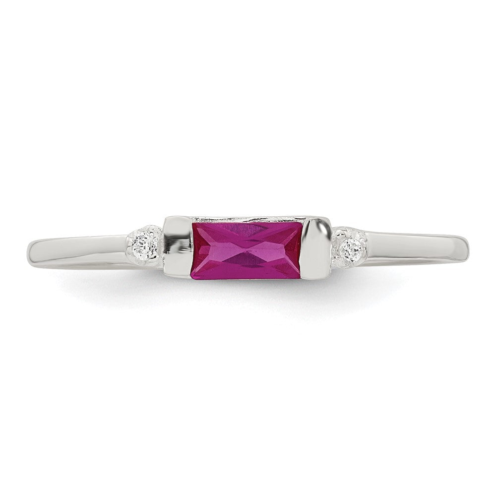 Sterling Silver Polished Red and White Rectangular CZ Size 7 Ring