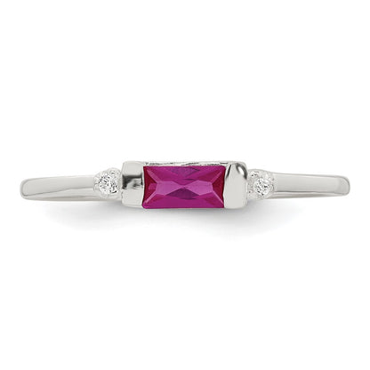 Sterling Silver Polished Red and White Rectangular CZ Size 7 Ring