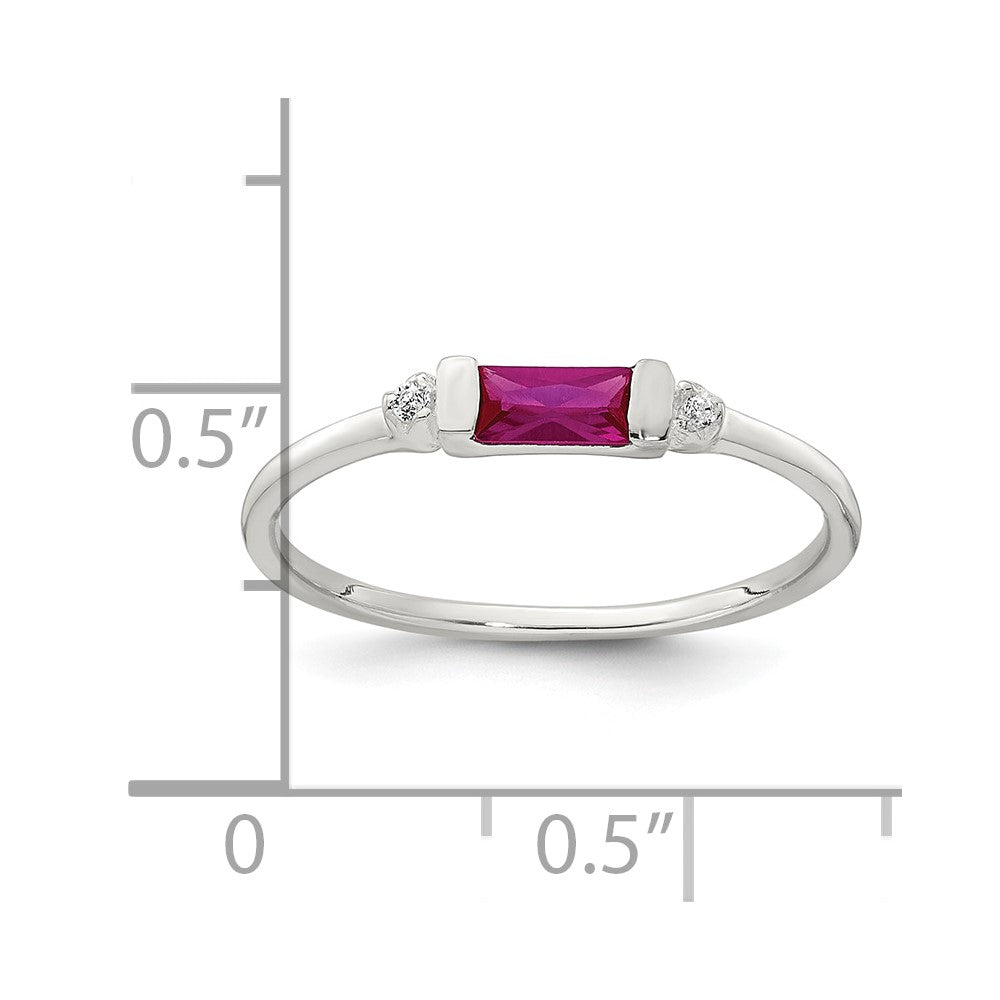 Sterling Silver Polished Red and White Rectangular CZ Size 7 Ring