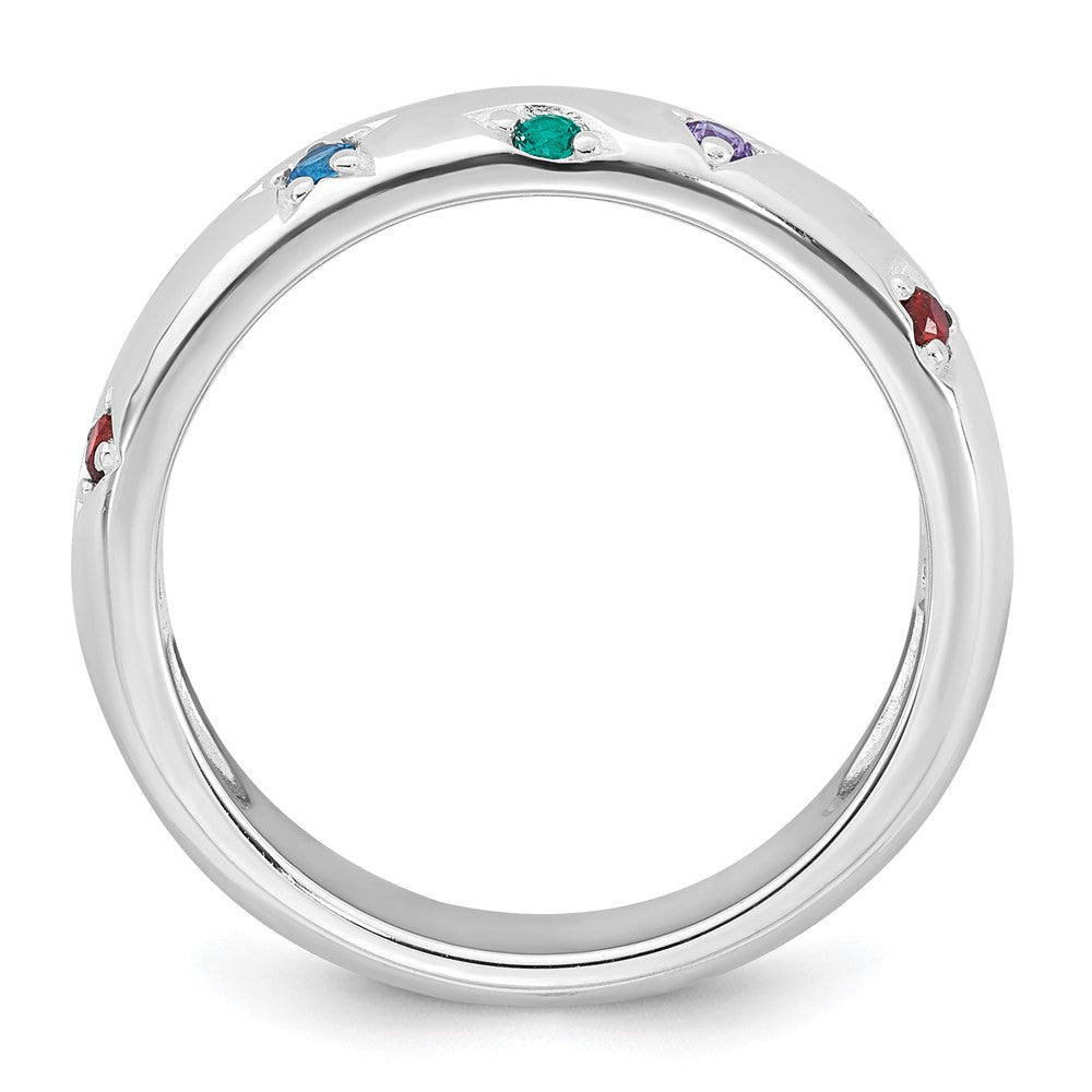 Sterling Silver Rhodium-plated Polished Multicolor CZ Geometric Shapes 5.00mm Band Size 7 Ring