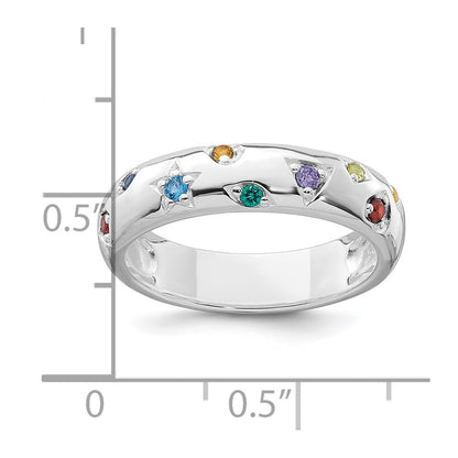 Sterling Silver Rhodium-plated Polished Multicolor CZ Geometric Shapes 5.00mm Band Size 6 Ring