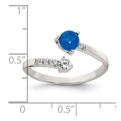 Sterling Silver Polished Opal and CZ Bypass Ring