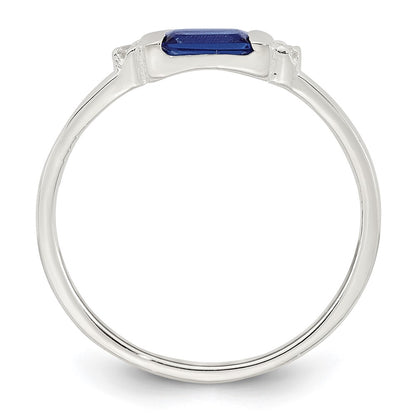 Sterling Silver Polished Blue and White Rectangular CZ Size 6 Ring