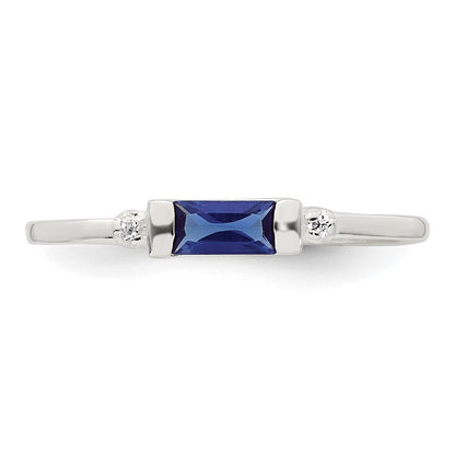 Sterling Silver Polished Blue and White Rectangular CZ Size 6 Ring