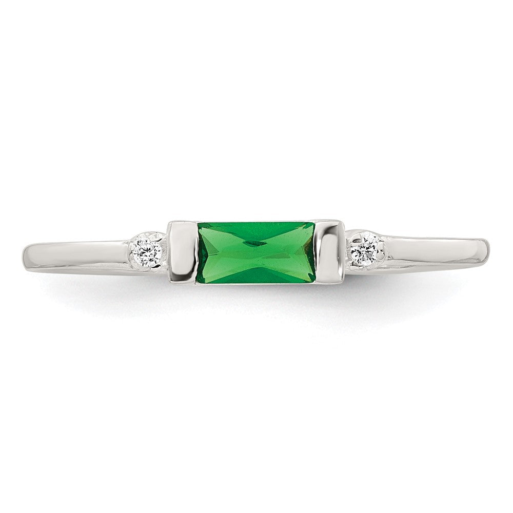 Sterling Silver Polished Green and White Rectangular CZ Size 6 Ring