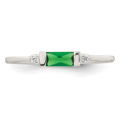Sterling Silver Polished Green and White Rectangular CZ Size 6 Ring