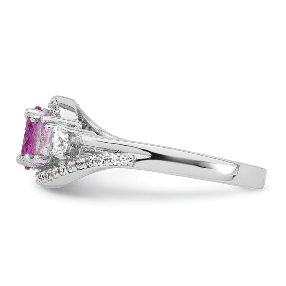 Sterling Silver Rhodium-plated Polished Pink CZ  5-Stone Size 7 Ring