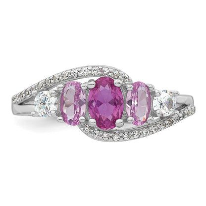 Sterling Silver Rhodium-plated Polished Pink CZ  5-Stone Size 7 Ring