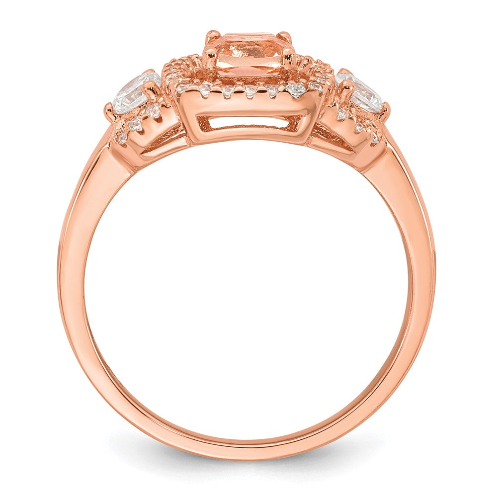 Sterling Silver Rose-tone Polished Fancy Pink CZ Halo Size 8 Ring