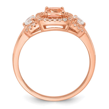 Sterling Silver Rose-tone Polished Fancy Pink CZ Halo Size 6 Ring