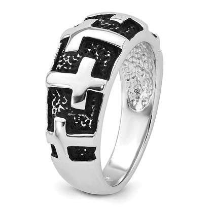 Sterling Silver Rhodium-plated Enameled Polished Multi-Cross Size 10 Men's Ring