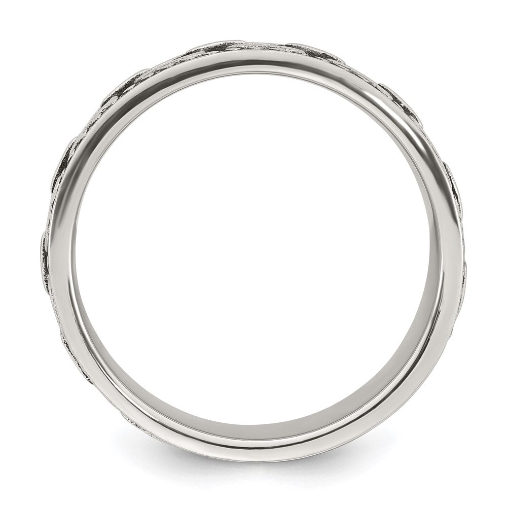Sterling Silver Polished Beaded Antiqued Chain Link Band Size 11 Mens Ring