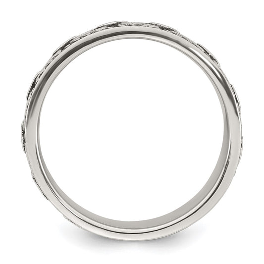 Sterling Silver Polished Beaded Antiqued Chain Link Band Size 11 Mens Ring