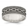 Sterling Silver Polished Beaded Antiqued Chain Link Band Size 11 Mens Ring
