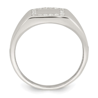 Sterling Silver Polished White CZ Square Border Size 9 Mens Signet Ring