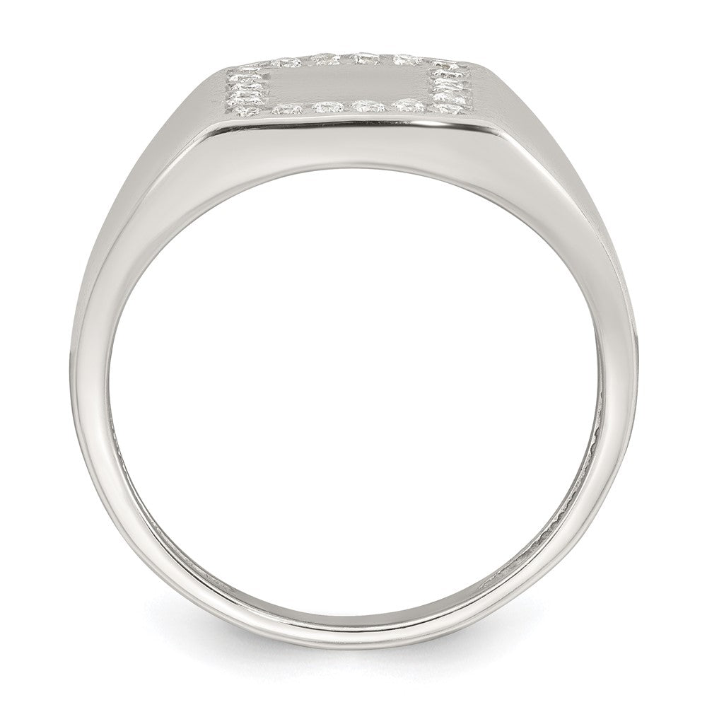 Sterling Silver Polished White CZ Square Border Size 10 Mens Signet Ring