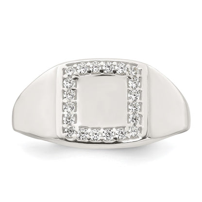 Sterling Silver Polished White CZ Square Border Size 9 Mens Signet Ring
