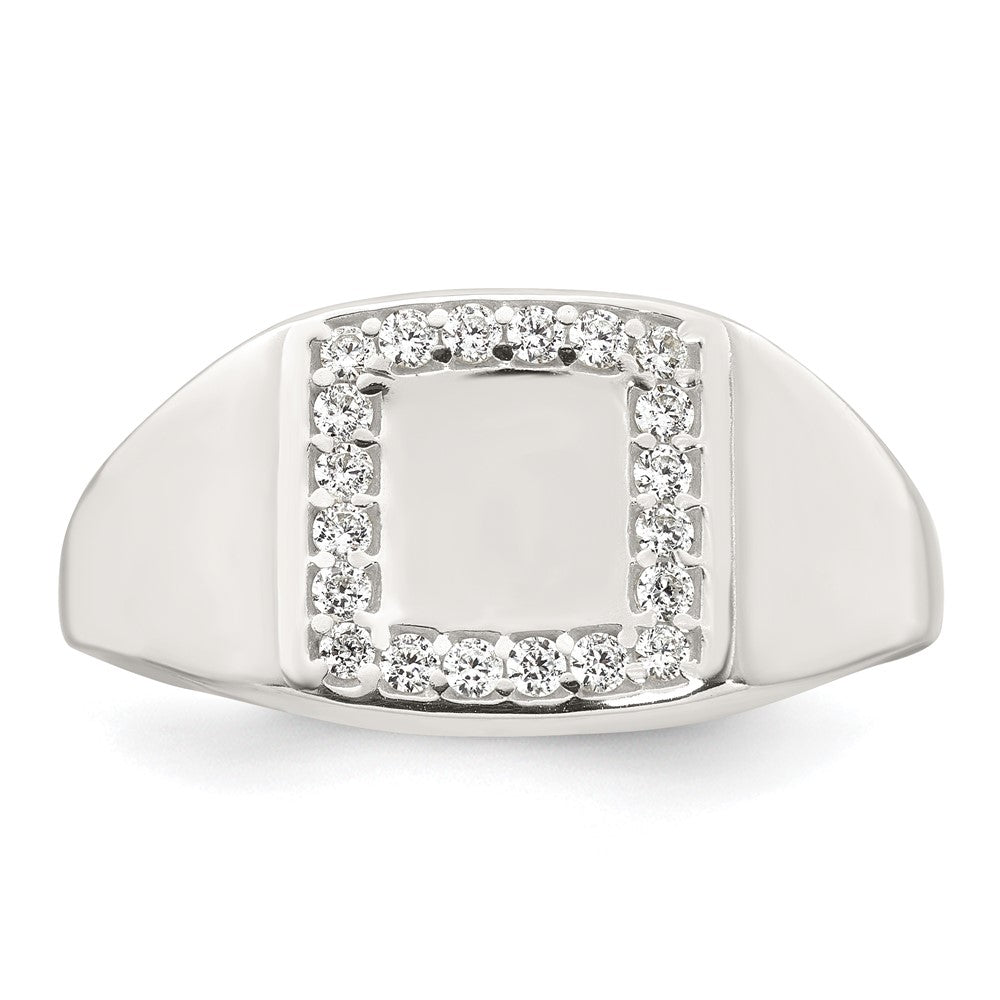 Sterling Silver Polished White CZ Square Border Size 10 Mens Signet Ring
