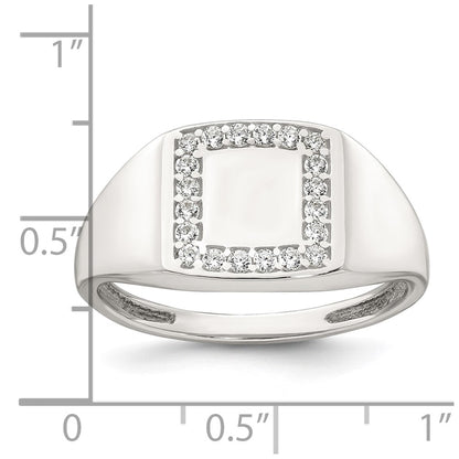 Sterling Silver Polished White CZ Square Border Size 9 Mens Signet Ring