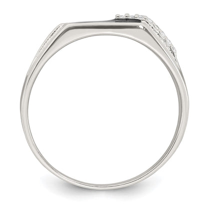 Sterling Silver Polished Black Enameled and White CZ Size 9 Mens Signet Ring