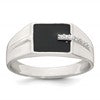 Sterling Silver Polished Black Enameled and White CZ Size 9 Mens Signet Ring