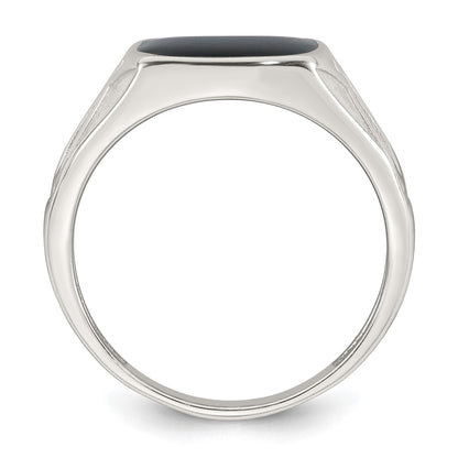 Sterling Silver Polished and Textured Black Enameled Size 10 Mens Signet Ring