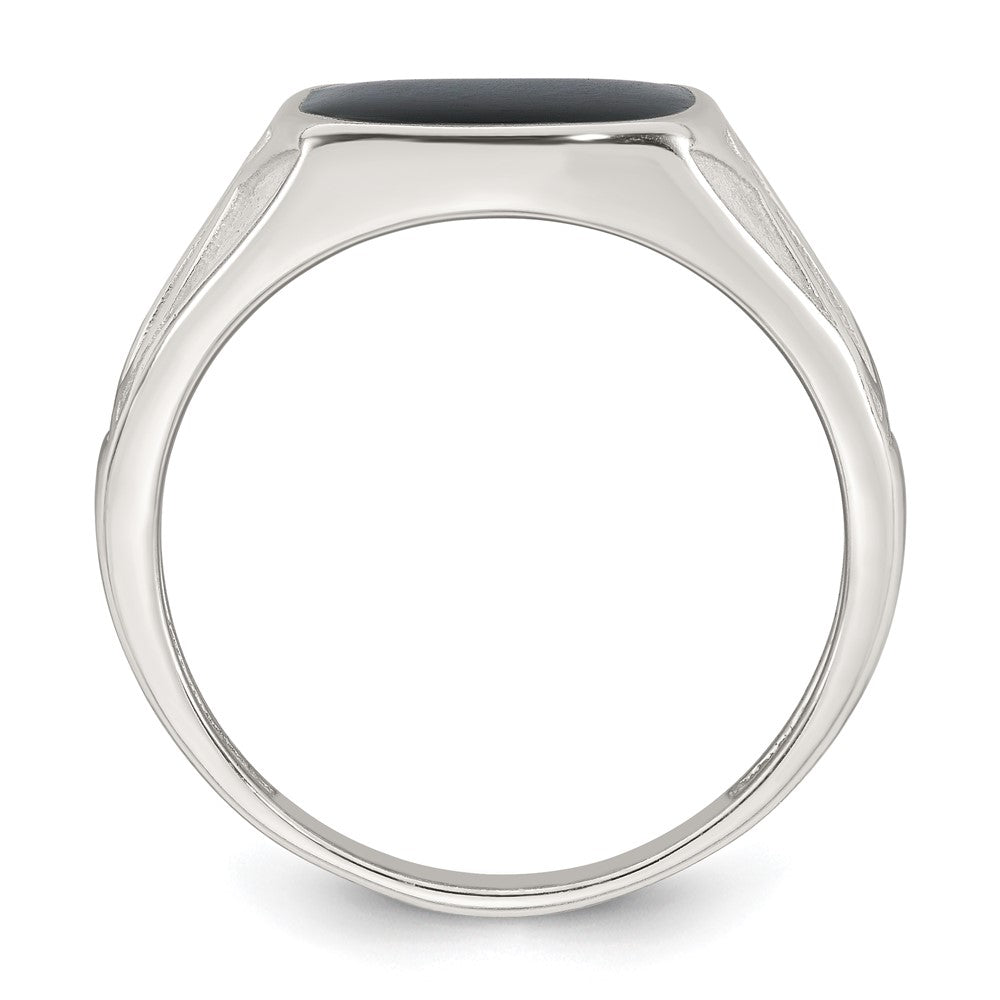 Sterling Silver Polished and Textured Black Enameled Size 11 Mens Signet Ring
