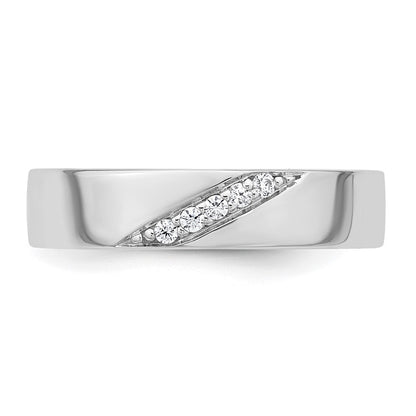 Sterling Silver Rhodium-plated Polished White CZ Mens Size 10 Band Ring