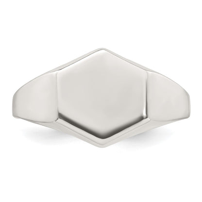 Sterling Silver Polished 12.2mm x 11.4mm Hexagon Closed Back Size 9 Mens Signet Ring