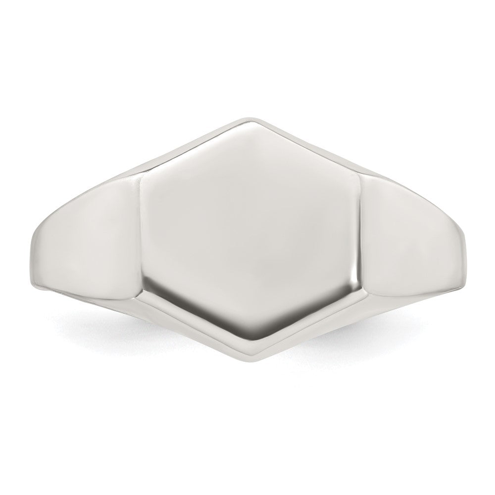 Sterling Silver Polished 12.2mm x 11.4mm Hexagon Closed Back Size 10 Mens Signet Ring