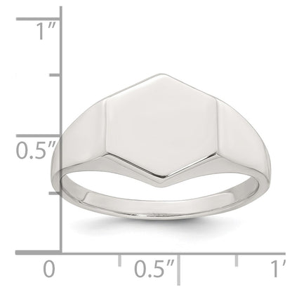Sterling Silver Polished 12.2mm x 11.4mm Hexagon Closed Back Size 11 Mens Signet Ring