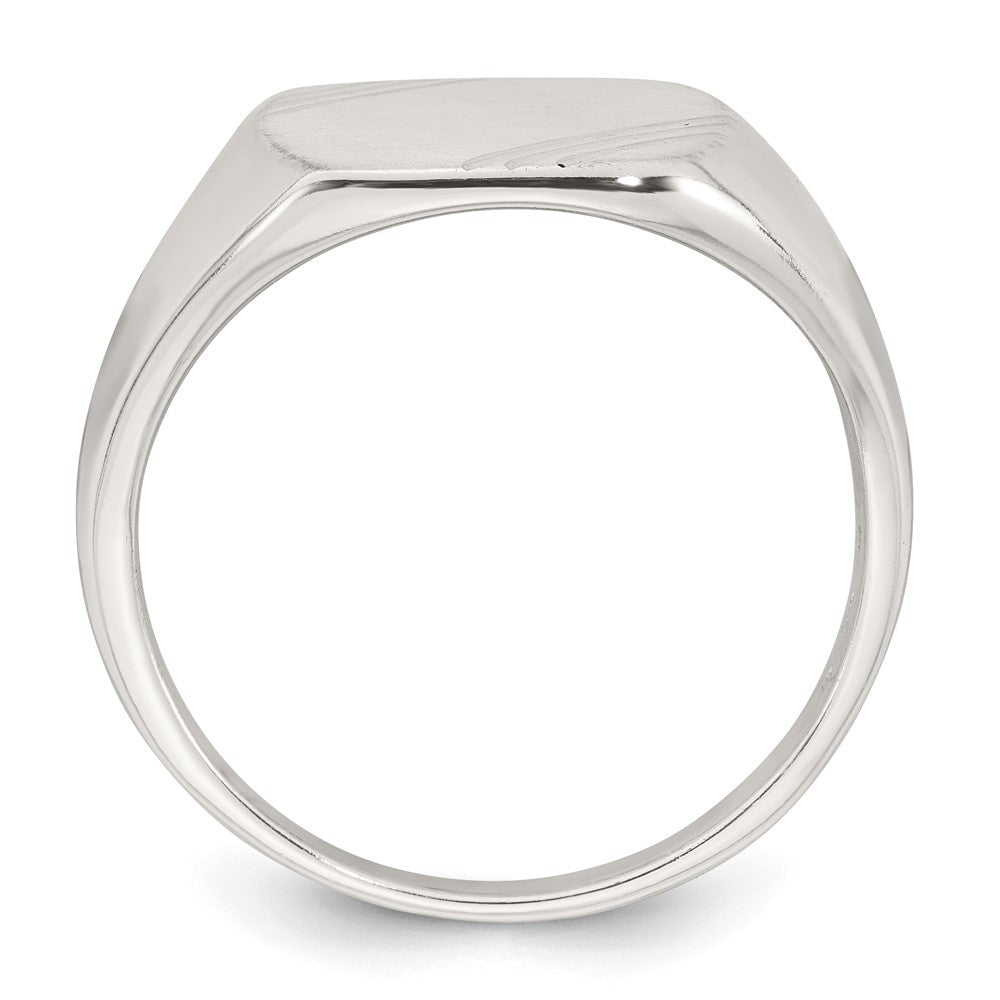 Sterling Silver Polished Brushed and Grooved 15.3mm x 13.2mm Rectangle Closed Back Size 9 Mens Signet Ring