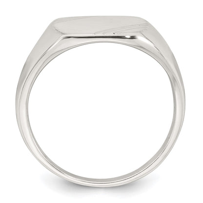 Sterling Silver Polished Brushed and Grooved 15.3mm x 13.2mm Rectangle Closed Back Size 9 Mens Signet Ring