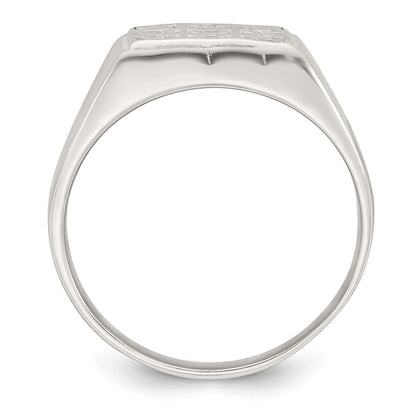 Sterling Silver Polished and Grooved White CZ Square Size 10 Mens Ring