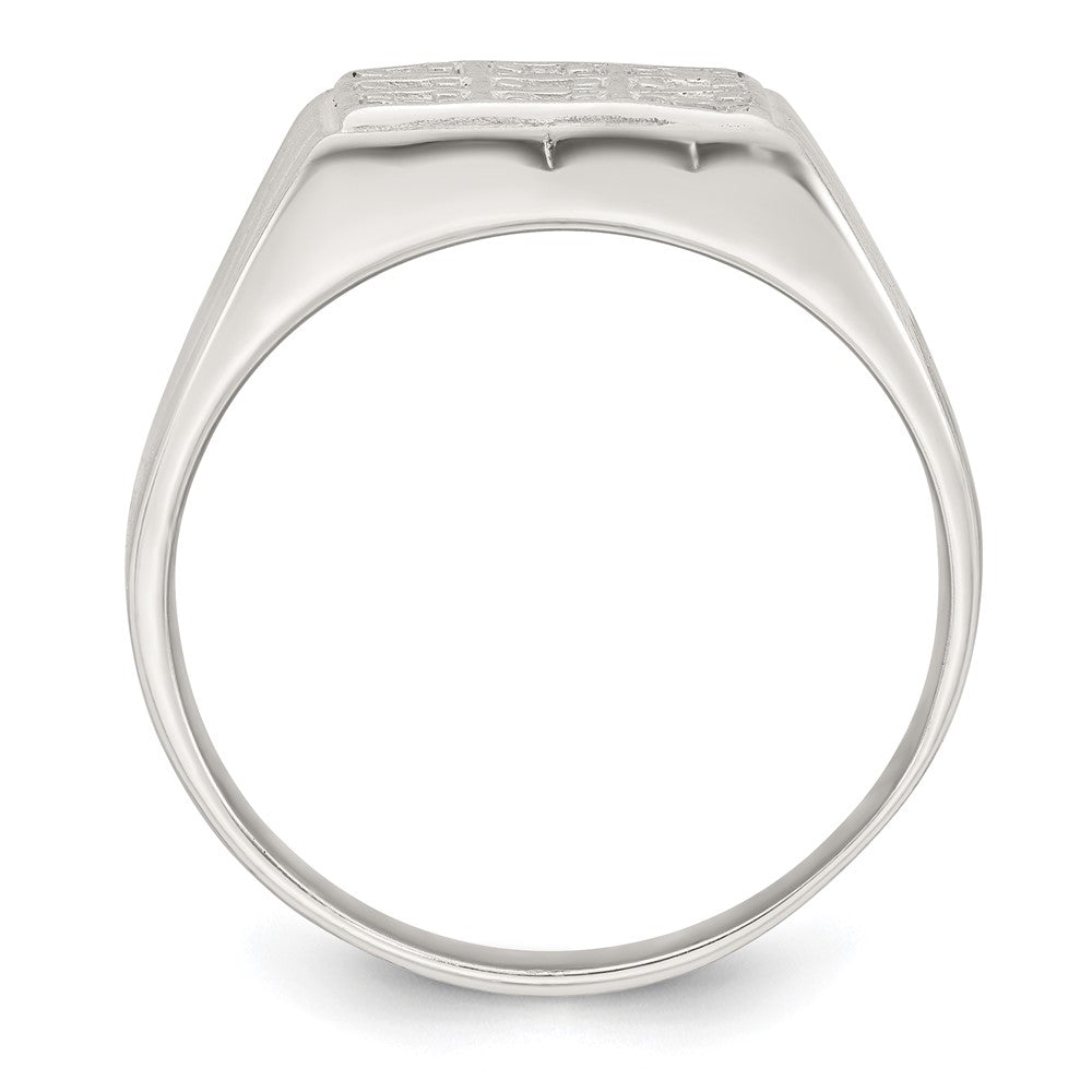 Sterling Silver Polished and Grooved White CZ Square Size 9 Mens Ring