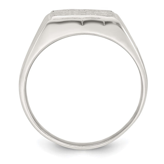 Sterling Silver Polished and Grooved White CZ Square Size 9 Mens Ring